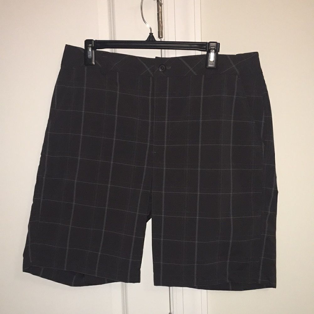 Performance Gray Blue Plaid Check Tartan flat front under Armour golf shorts 34